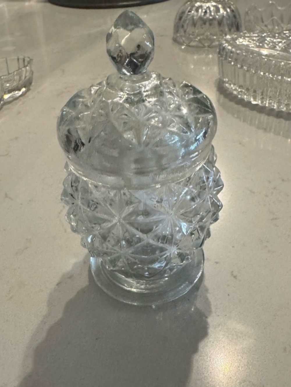 Vintage Avon Clear Pressed Glass Covered Jar